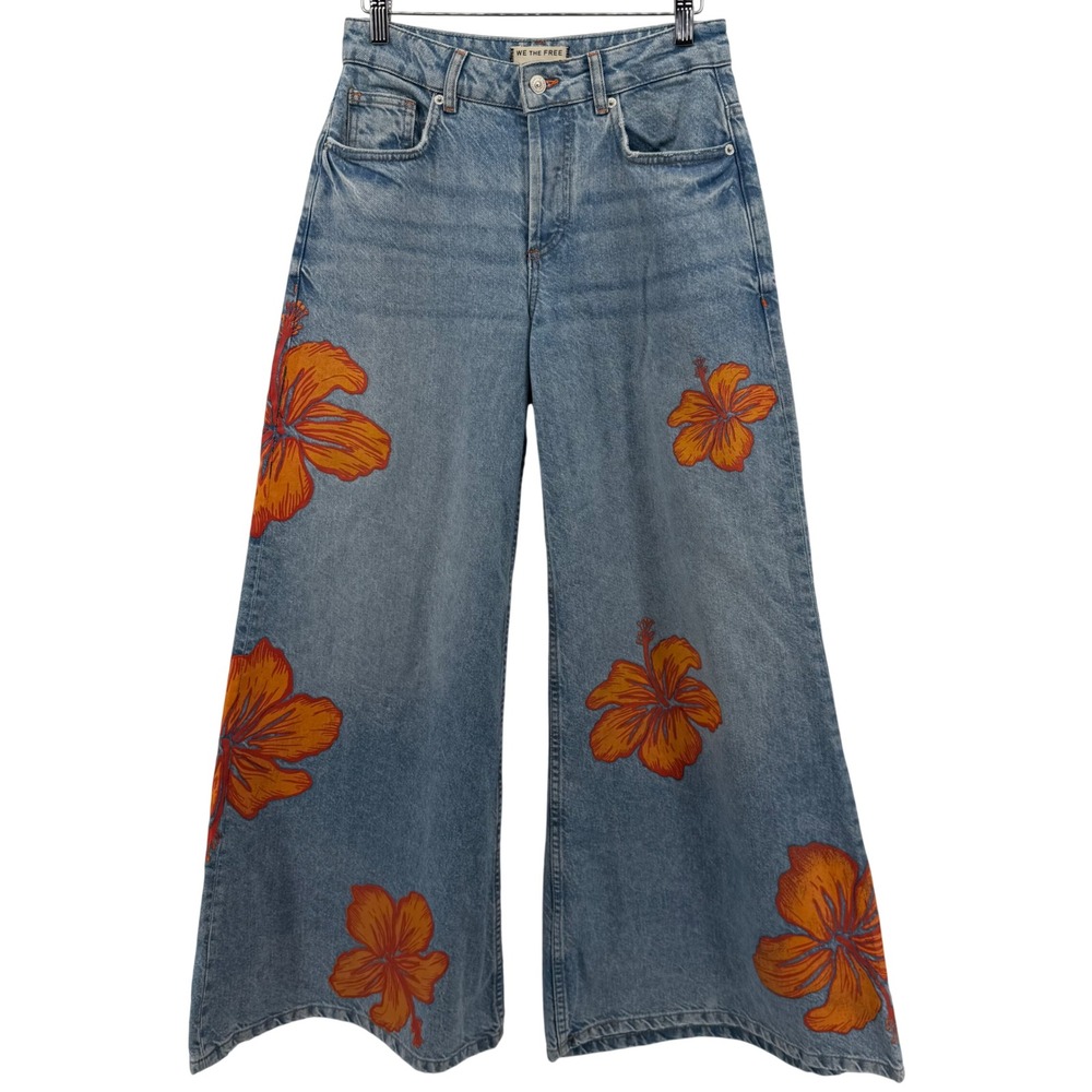 Free People We The Free Palisades Jeans 26 Flower Power Wide Leg High Rise Y2K